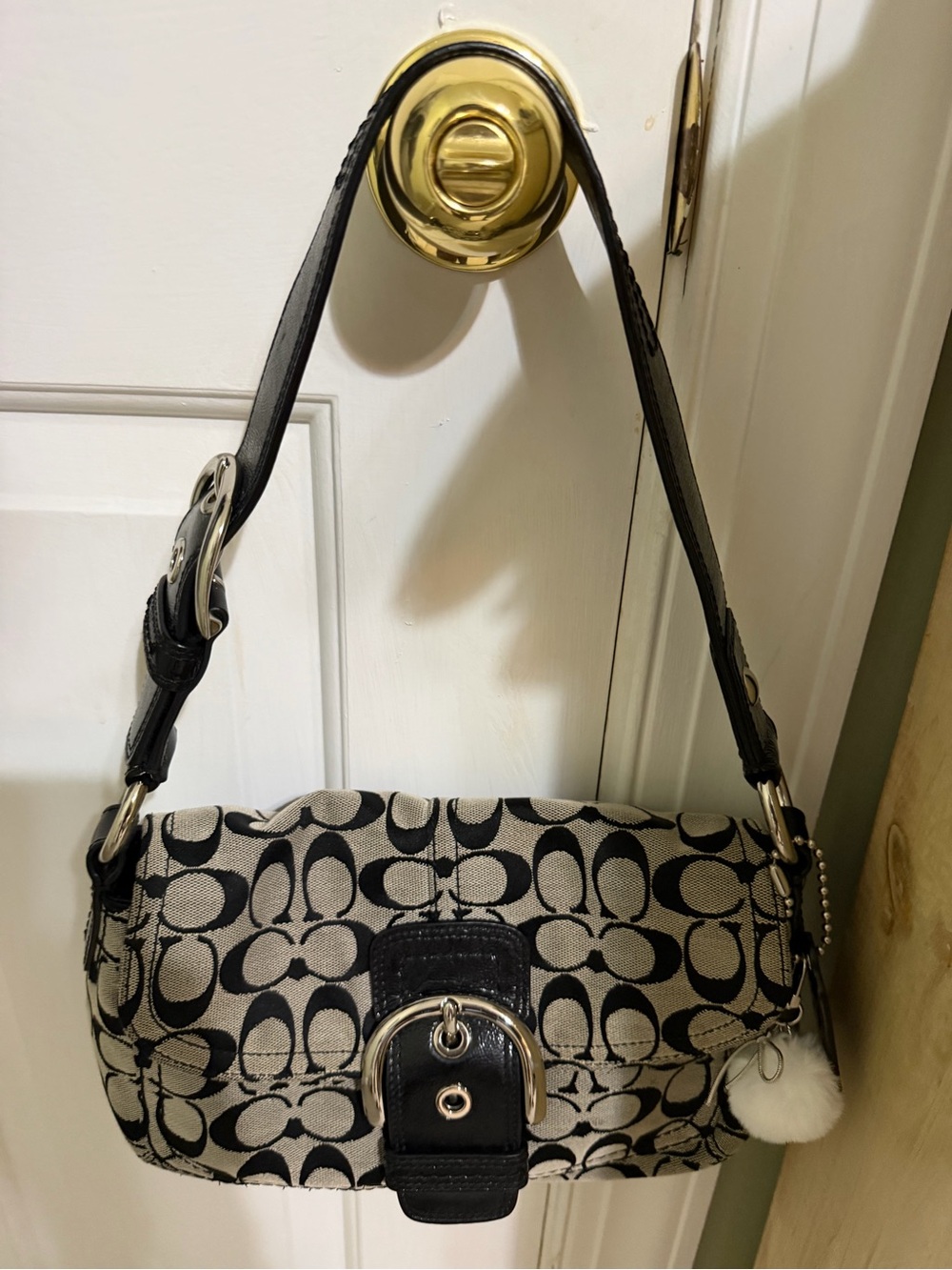 Coach Black /grey jacquard Signature Canvas Shoulder Bag